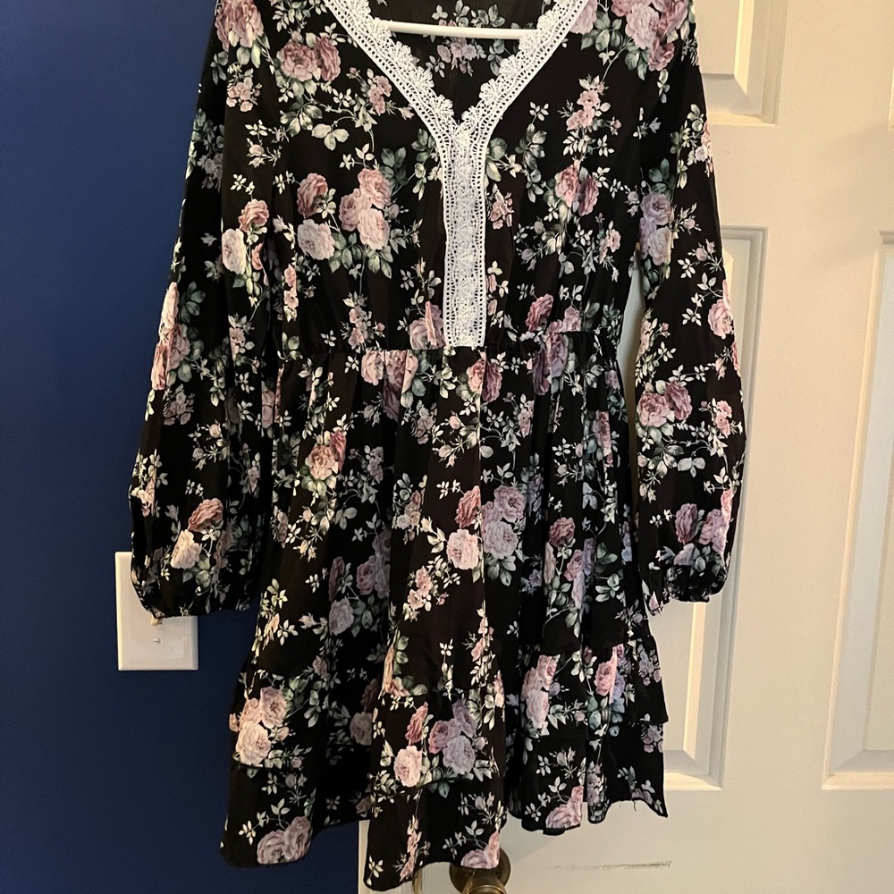 SHEIN Black and Pink Floral Dress